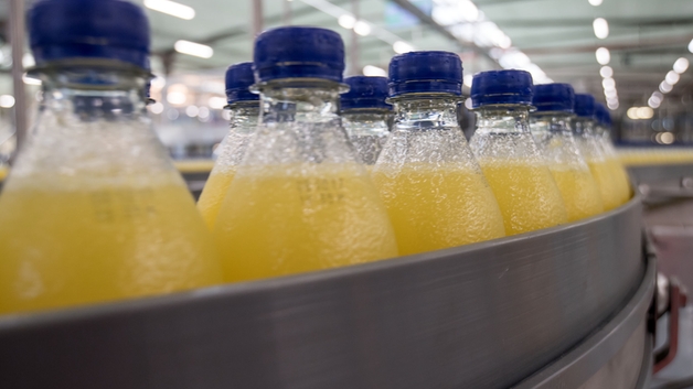 Soft drink bottles after filling