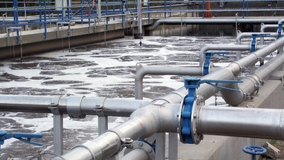 Aeration basins in a wastewater treatment plant