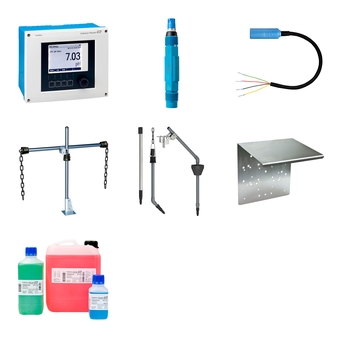 pH measuring point in harsh environements in wastewater application with sensor with polymer housing Bundle for pH measuring point in demanding environements in wastewater applications