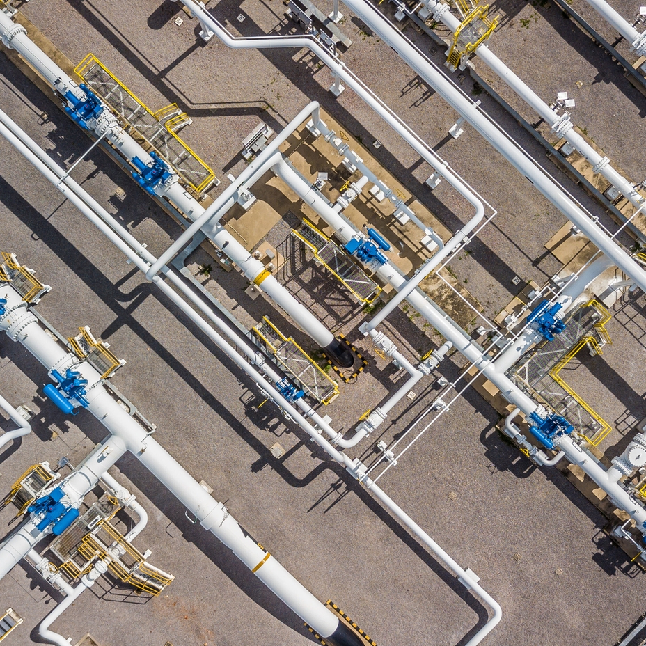 Aerial view on natural gas pipelines