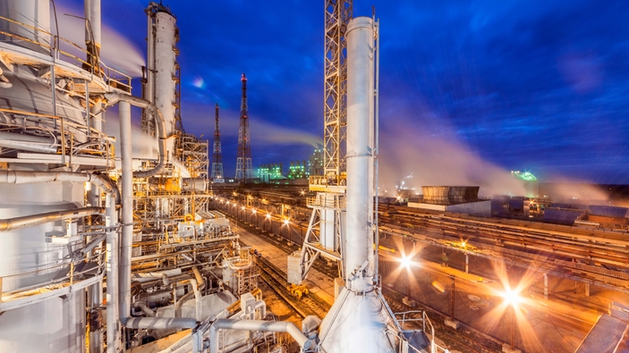 Ammonia production plant by night
